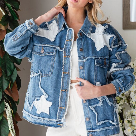 O&H Oversized Star Patchwork Denim Jean Jacket - Picture 7 of 10